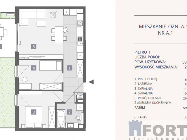 Wykończony apartament Dąbie 3 pokoje z tarasem